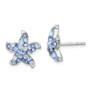 Sterling Silver Starfish Post Earrings with Blue & Clear mixed Crystal Elements