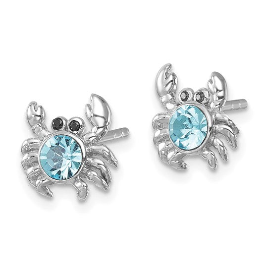 Sterling Silver Aqua Crystal Crab Earrings