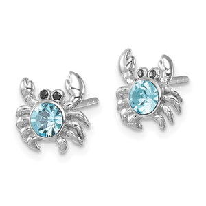 Sterling Silver Aqua Crystal Crab Earrings