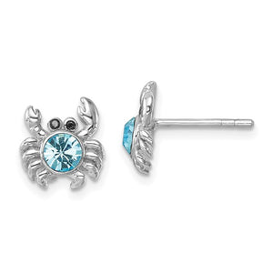 Sterling Silver Aqua Crystal Crab Earrings