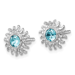 Sterling Silver Aqua Crystal Sun-Burst Post Earrings