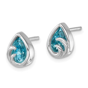 Sterling Silver Aqua Crystal Teardrop Ocean Wave Earrings
