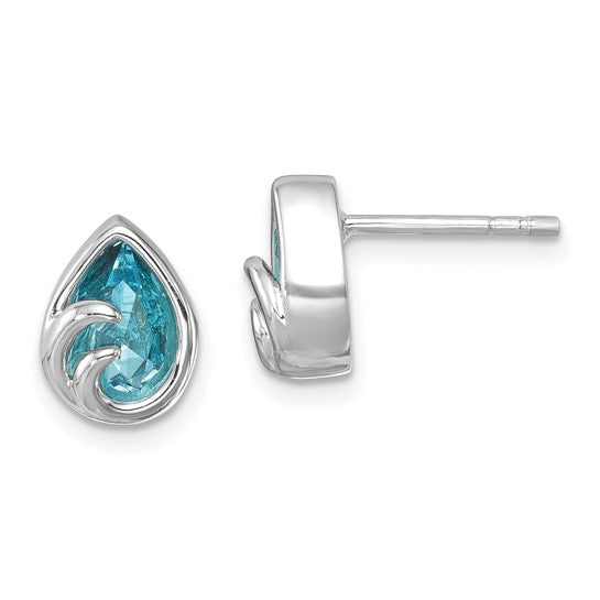 Sterling Silver Aqua Crystal Teardrop Ocean Wave Earrings