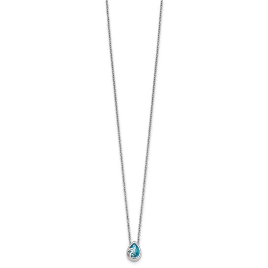 Sterling Silver Aqua Crystal Teardrop Necklace