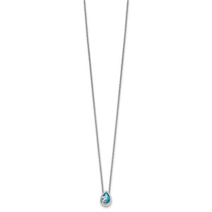 Sterling Silver Aqua Crystal Teardrop Necklace