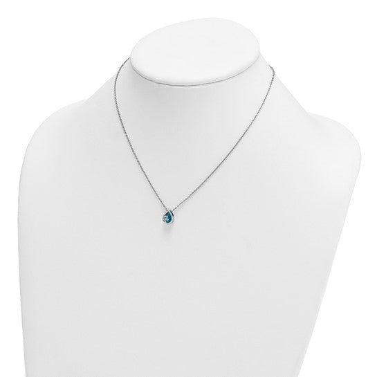 Sterling Silver Aqua Crystal Teardrop Necklace