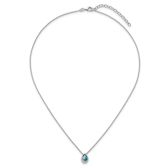 Sterling Silver Aqua Crystal Teardrop Necklace