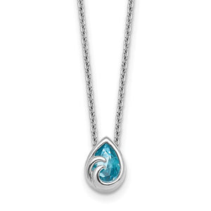 Sterling Silver Aqua Crystal Teardrop Necklace