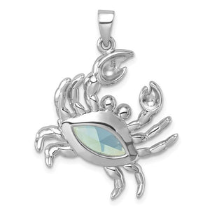 Sterling Silver Aqua CZ Large Crab Pendant