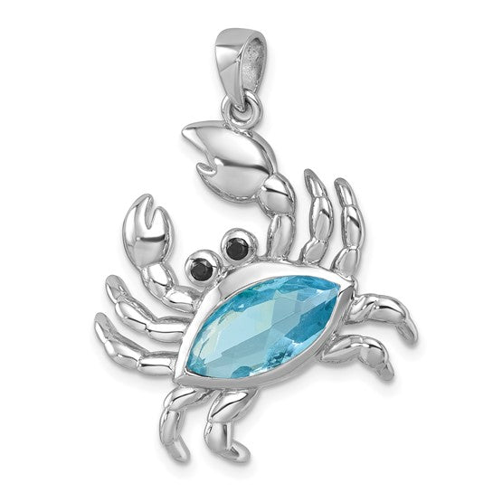 Sterling Silver Aqua CZ Large Crab Pendant