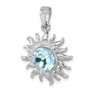 Sterling Silver Aqua Crystal Sun-Burst Pendant